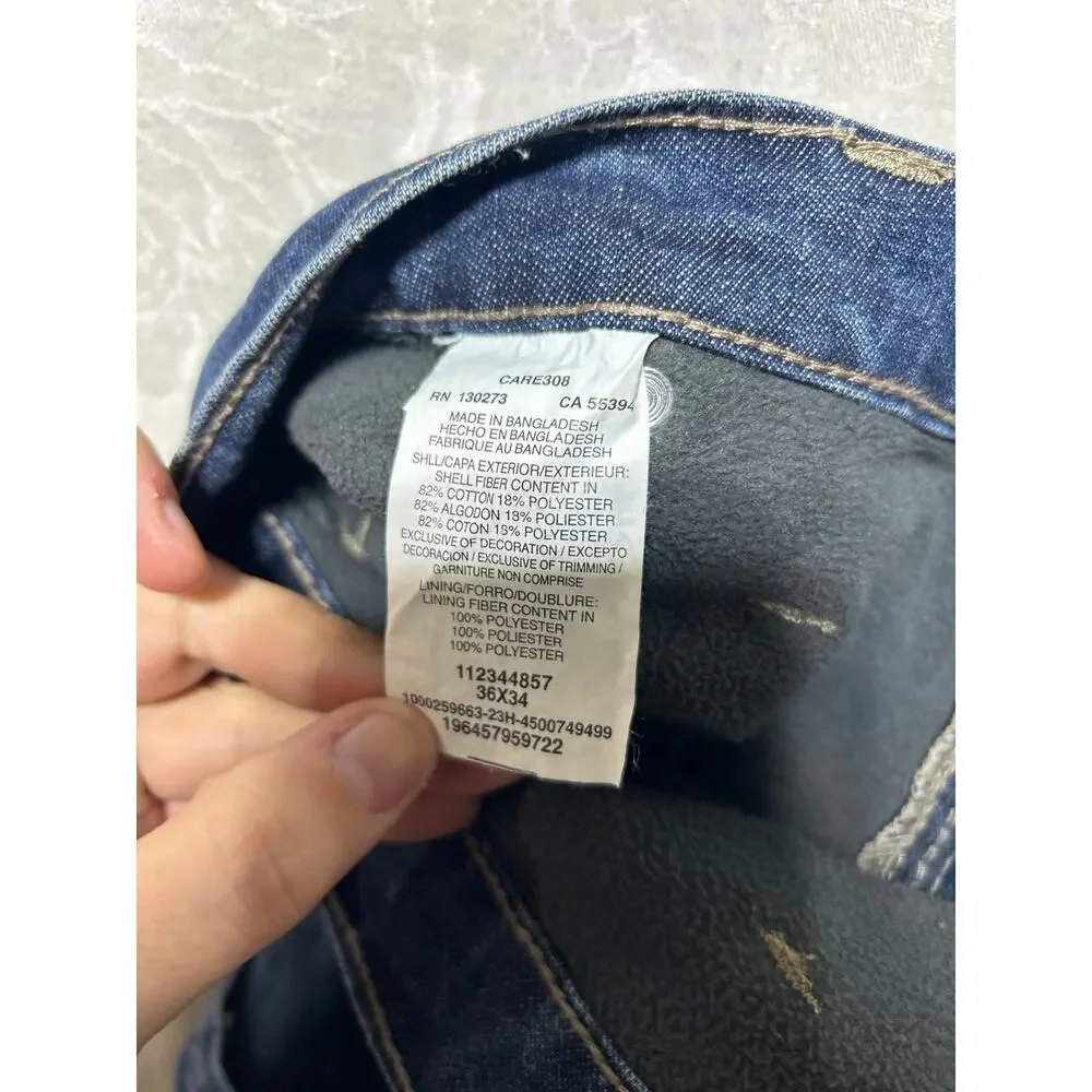 Wrangler Carpenter Jeans 36x34 Fleece Lined Blue Denim Vintage Grunge Workwear
